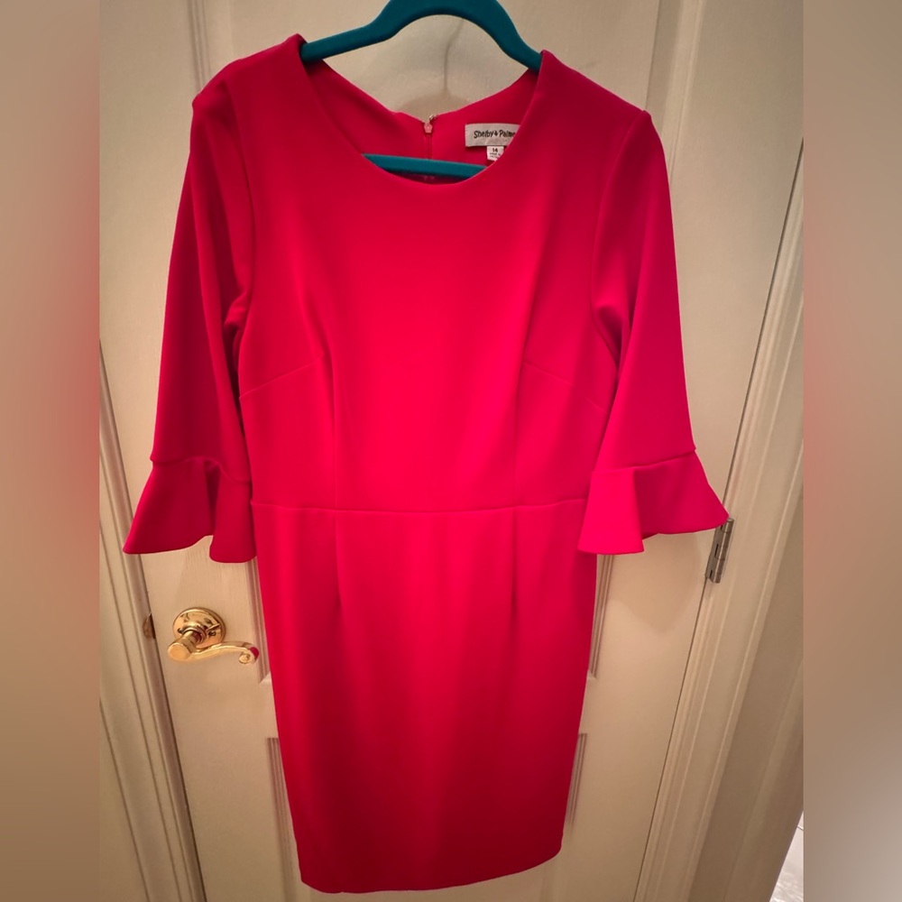 Shelby & Palmer Vibrant Red Flute Flounce Sleeve Dress. Ladies Size 14. EUC